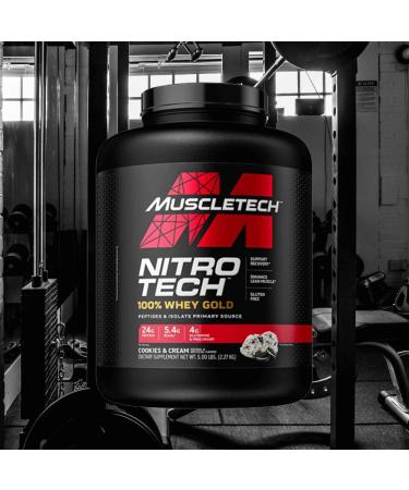 Muscletech Nitrotech 100% Whey Gold Protein Powder - Best Whey Isolate for Men & Women | 5.5g BCAA 71 Servings 2.27kg Cookies & Cream - Buy Internationally! - Buy Online on GoSupps.com
