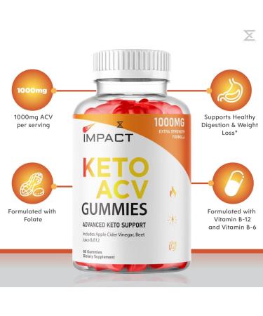 Impact Keto ACV Gummies - Advanced Weight Loss & Belly Fat Burner with Apple Cider Vinegar - 60 Gummies - Buy Online on GoSupps.com
