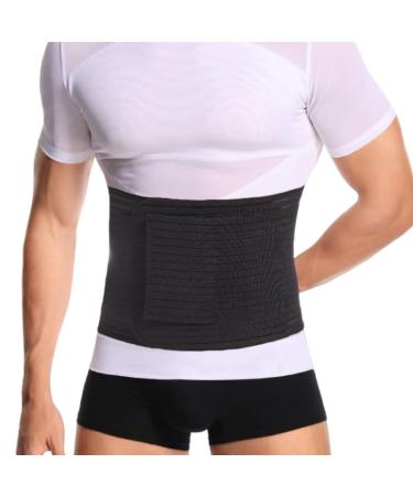 Reian Men's Abdominal Binder for Post Surgery Compression Wrap Abdomen Waist Support Belt for Hernia Surgery Abdominal Injuries (Black Medium) Medium Black