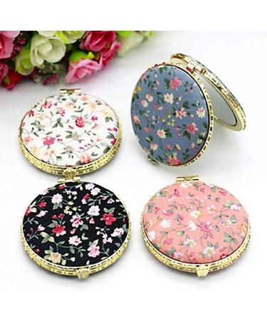 KunmniZ 1Pc Round Mini Pocket Makeup Flower Mirror Cosmetic Tool Double Side Portable Compact Mirror Random Color (Black) - Buy Online on GoSupps.com