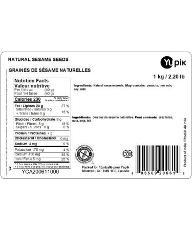 Yupik Natural Sesame Seeds 1 kg Gluten-Free GMO-Free Kosher Vegan Raw Unroasted Unsalted Plant-Based Protein Source of Fiber & Iron Ideal for Topping Cooking & Baking 1 kg (Pack of 1) - Buy Online on GoSupps.com