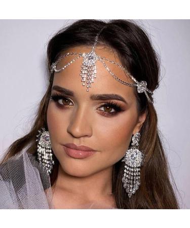 Brinie Crystal Tassel Head Chain in Silver - Bridal Headpiece for Women and Girls - Buy Online on GoSupps.com