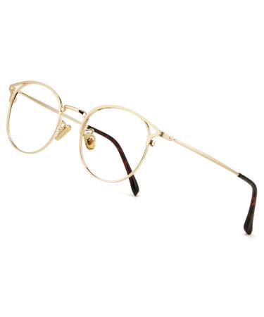 Cyxus blue light filter glasses women with cat eye round fashion vintage glasses without strength anti-harmful blue light UV400 from cell phone computer 01-gold metal