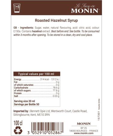 Monin Roasted Hazelnut Syrup - 1L Bottle - Premium Flavoring Syrup - Buy Online on GoSupps.com
