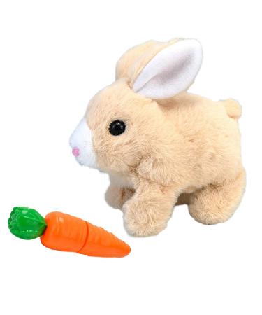 LYINUR Interactive Rabbit Toy with Carrot Pet Hopping Bunny Toy for Kids Walking and Talking Rabbit Toys for Boys Girls Funny Plush Stuffed Bunny Toy with Sounds and Movements (Yellow)
