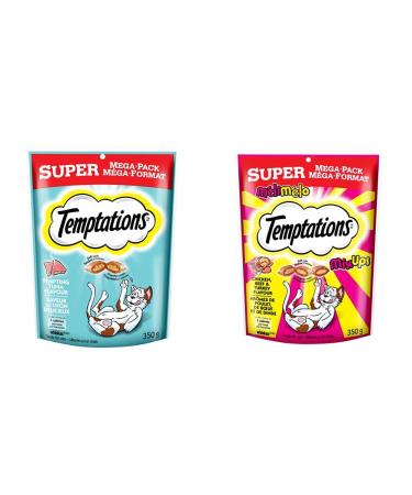 TEMPTATIONS Adult Cat Treats + TEMPTATIONS Mix-Ups Cat Treats (Tuna Beef Chicken Turkey Flavours) | 350g Pouches 350 g (Pack of 1) Tuna Cat Treats + Beef Chicken Turkey