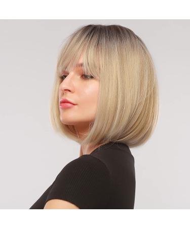 HAIRCUBE Blonde Bob Wig with Bangs | Short Natural Synthetic Wig for Daily Use - Creamy Champagne White - Buy Online on GoSupps.com