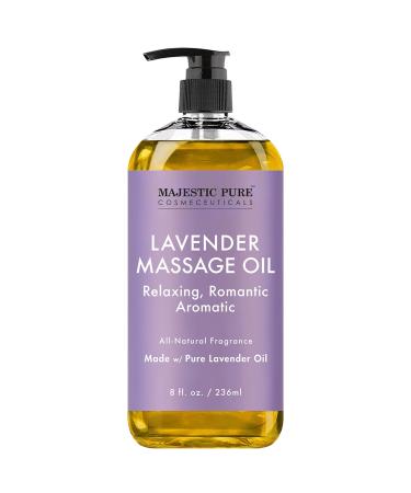 MAJESTIC PURE Lavender Massage Oil for Men and Women - Great for Calming, Soothing and to Relax - Blend of Natural Oils for Therapeutic Massaging and Aromatherapy - 8 fl oz.