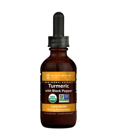 Global Healing Organic Turmeric Curcumin with Black Pepper Extract Liquid Supplement Drops to Support Joint Mobility Relief and Digestive Health - Powered Antioxidant to Support Heart Health - 2 Fl Oz