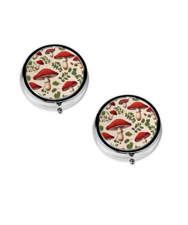 Red Mushrooms Printed Mini Round Pill Box Pill Box 3 Compartment Medicine Pill Case Pill Organizer Travel Pillbox Portable Pill Box for Pocket Home Office Use