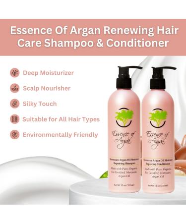 Essence of Argan Renewing Hair Care Set - 100% Pure Moroccan Organic Argan Oil Shampoo & Conditioner for Volumizing & Nourishing All Hair Types - Buy Online on GoSupps.com