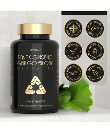 Panax Ginseng Capsules High Strength - 6000mg Korean Red Ginseng & Ginkgo Biloba for Natural Energy & Focus - Vegan & UK Made - 60 Tablets One-a-Day - Premium Ginseng Root Supplements for Men & Women - Buy Online on GoSupps.com