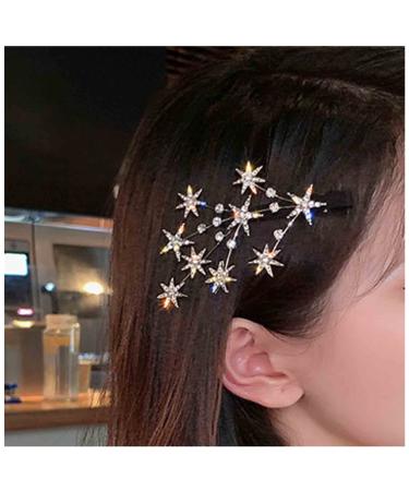 Yheakne Crystal Star Hair Clip Barrette Gold Rhinestone Hair Barrette Bling Bridal Hair Pin Headpieces Hair Pin Head Clip Branch Hair Pins Headwear Bride Hair Accessories for Women and Girls (Gold)