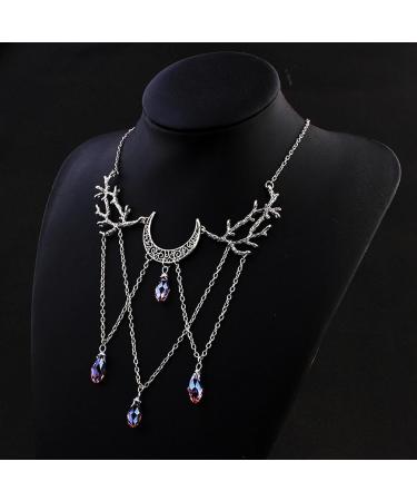 Oralgo Gothic Necklace: Vintage Lunar Branch with Violet Crystal Water Drop Pendant - Fashionable Pagan Witch Jewelry for Women - Buy Online on GoSupps.com