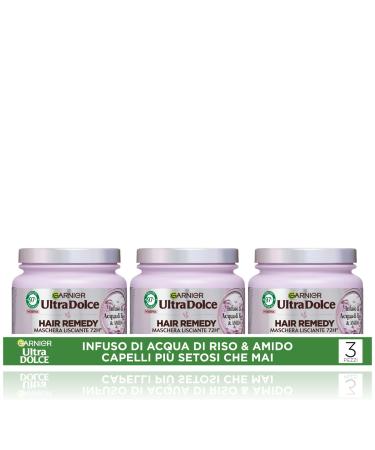 Garnier Garnier Ultra Gentle Infusion of Rice Water & Starch Multi Pack x 3 Smoothing Mask 97% Natural Origin 1 Minute Apply Long Hair Silicone-Free 340 ml