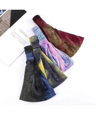Sethexy Tie Dye Wide Frontal Elastic Head Wraps - 4 Pack Vintage Yoga & Running Headbands for Women & Girls - Wicking Hair Band - Buy Online on GoSupps.com