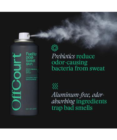 OffCourt Natural Body Spray for Men - Deodorizing Prebiotic Formula - Aluminum-Free with Coconut Water and Sandalwood Scent - 3.4oz - Buy Online on GoSupps.com