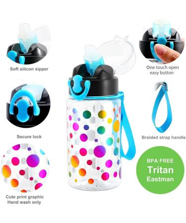 Cute Kids Water Bottle with Straw - BPA Free Tritan, Leak Proof, Easy Clean - 15oz (Dot) - Buy Online on GoSupps.com