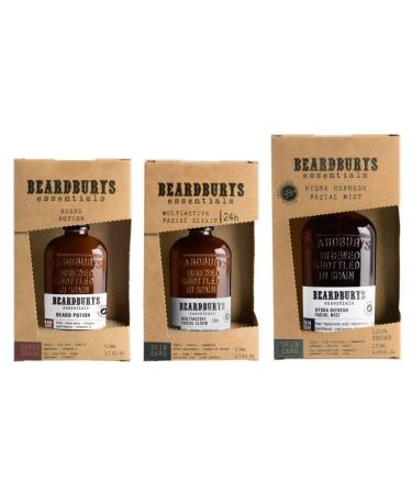 Beardburys Essentials - Men's Facial Care Bundle: Moisturizer + Revitalizing Facial Mist + Beard Conditioner - 24H Hydrated Skin with Hyaluronic Acid and Beard Without