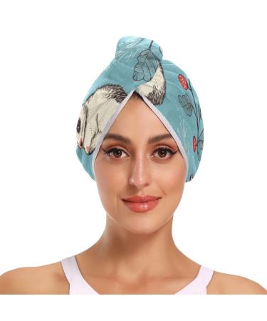 White Mouse Hair Towel 2 Pack Super Absorbent Hair Drying Towel Quick Dry Hair Turbans Head Towel with Button Twisty Wrap for Women Girls