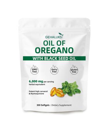 GEHALUKS Oil of Oregano with Black Seed Oil Softgels | 6000mg | Non-GMO Gluten Free | Antioxidant & Seasonal Wellness Support | 300 Capsules-001
