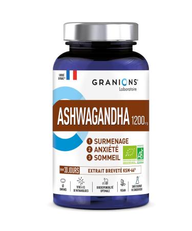 ASHWAGANDHA BIO 1200 MG GRANIONS 30 Jours - Ashwagandha KSM-66 - Anti Stress Adulte Sommeil Adulte - 60 comprim s - Fabriqu en France
