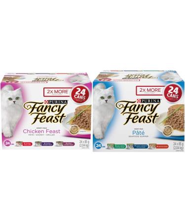 Fancy Feast Wet Cat Food Variety Pack - Chicken Feast + Seafood Supper P t (24 Cans Each) Cat Food + Seafood Supper P t (24 pack)