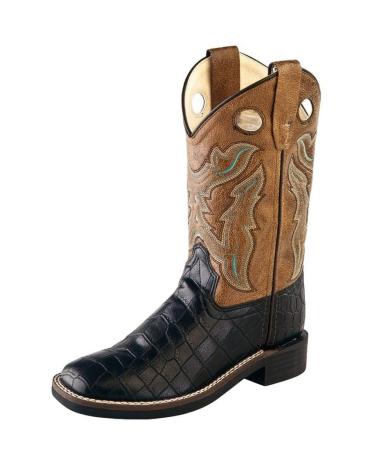 OLD WEST Children Broad Square Toe Black Croco/Light Brown Crackle Cowboy Boot Black Croco/Light Brown 1 Little Kid