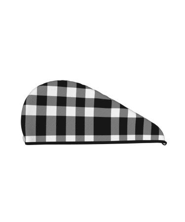 White and Black Plaid Pattern Microfiber Hair Towel Soft Super Absorbent Hair Towel Wrap for Women Coral Velvet Quick Dry Hair Cap for Long Curly and Thick Hair