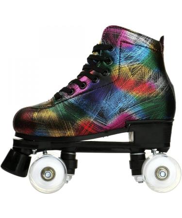 High-top Unisex Lightning Pattern Roller Skates | Double Row Four Wheels | Ideal for Beginners | Black with Flash Wheel - Size 43 - Buy Online on GoSupps.com