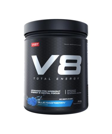 V8 Total Energy - Pre Workout Booster - Training Booster - Carnosyn Betapower natural caffeine - vegan - sugar -free - 20 portions - Made in Germany - Blue Raspberry Blue Raspberry