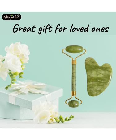 2pc Gua Sha & Facial Roller Set - 100% Natural Jade Stone Skin Care Massager - International Shipping - Buy Online on GoSupps.com