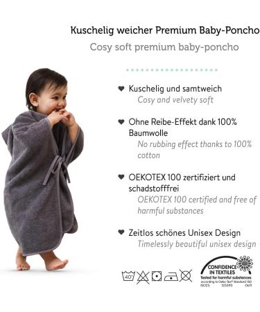 Mabyen Baby Hooded Bathrobe | 100% Organic Cotton Baby Poncho - Dark Grey One Size | Eco-Friendly Baby Wear - Buy Online on GoSupps.com