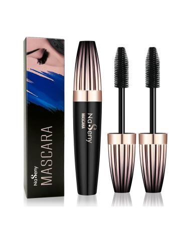 Naseny 2PCS Waterproof Mascara Black Volume And Length Full Mascara Black  Lash Extensions Silk Fiber Mascara Lengthening And Curling Smudge-Proof Long Lasting 12H Wear  Hypoallergenic For Sensitive Eyes