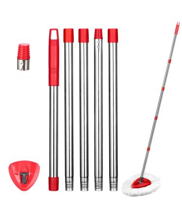 5 Sections Spin Mop Replacement Handle Set, 2.5-6 FT Mop Replacement Head Handle with 1 Mop Base, Compatible with O-Cedar Spin Mop for Floor Cleaning (Red - American Screw Thread)