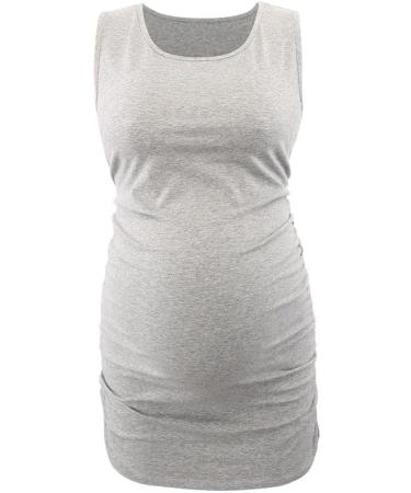 ZUMIY Maternity Top - Women's Cotton Round Neck Ruched Waist Cami Shirt S Grey - Buy Online on GoSupps.com
