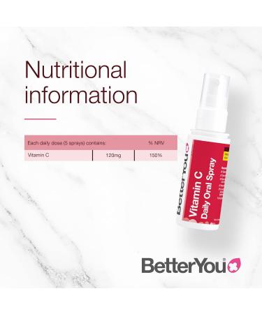 BetterYou Vitamin C Oral Spray - 120mg Fruit-sourced Supplement, 1-Month Supply, UK Made - Natural Cherry and Blueberry Flavor - Buy Online on GoSupps.com