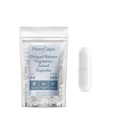 PureCaps USA - Empty White Vegetarian and Vegan Delayed Release/Acid-Resistant Pill Capsules Size 00 500 Empty Joined Vegetarian Pills Non-GMO Certified Kosher Gluten Free Preservative Free 500 Count (Pack of 1)