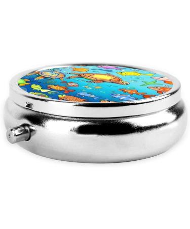 Turtle & Fish Round Pill Box | 3 Compartment Portable Pill Organizer for Travel | International Shipping - Buy Online on GoSupps.com