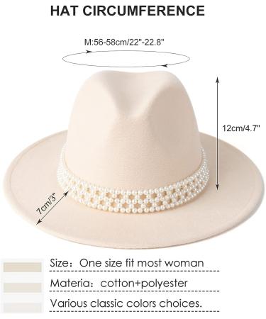 HUDANHUWEI Womens Wide Brim Fedora Hat - Beige Panama Hat with Pearl Band - Buy Online on GoSupps.com