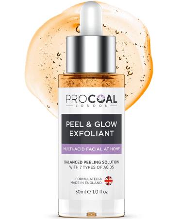 NEW Peel & Glow Exfoliant 30ml by Procoal - Chemical Peels for Face Skin Peeling Solution with AHA BHA PHA Face Exfoliator Vegan Made in UK (Peeling Solution)