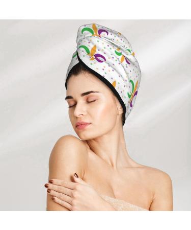 Hair Towel Wrap | Quick Drying Hair Turban with Button | Mardi Gras Carnival Design - Buy Online on GoSupps.com