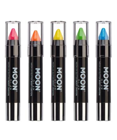 Moon Glow neon-UV glitter-face painting/body chalk make-up for the face and body lights up brightly under UV lighting (5 pieces (1 piece))) - Buy Online on GoSupps.com