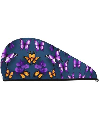 Beautiful Purple Butterfly Coral Velvet Dry Hair Cap | Anti-Frizz Perfect for Curly Long & Thick Hair - International Shipping Available - Buy Online on GoSupps.com