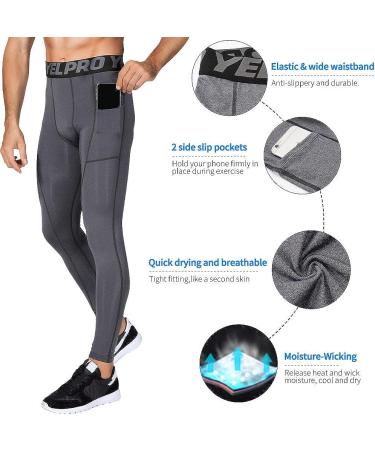 EARGFM Men's Athletic Leggings with Pockets - Grey, Medium | Compression Pants for Cycling & Running - Buy Online on GoSupps.com