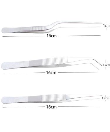 Saizone 3-Piece Kitchen Tweezers Set Stainless Steel Cooking Grill & Model Building Tweezers (16cm/6inch) - Curved & Straight Food Pliers - Buy Online on GoSupps.com