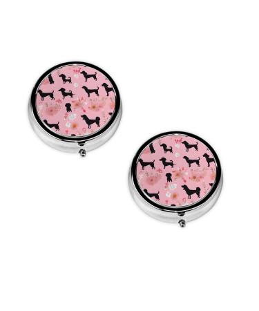 French Bulldog and Flowers Printed Mini Round Pill Box Pill Box 3 Compartment Medicine Pill Case Pill Organizer Travel Pillbox Portable Pill Box for Pocket Home Office Use