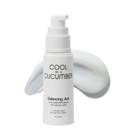 Cool as a Cucumber Balancing Act Gentle Exfoliating Face Serum Acne Treatment with Mandelic Acid Salicylic Acid Vitamin B3 for Clear Skin Vegan Fragrance Free Non Comedogenic Oil Free 1 FL Oz
