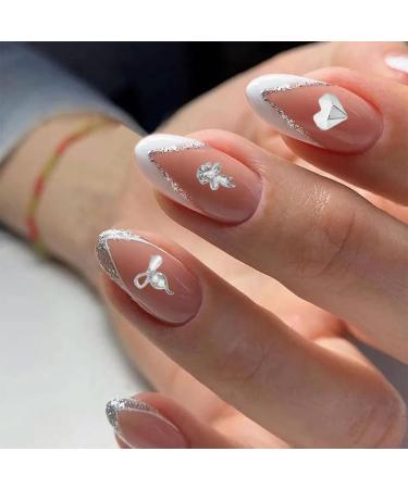 Luxury 30 Pcs Tsuwno Zircon Nail Charms - Silver 3D Alloy Nail Art Pendants with Rhinestones | Butterfly Heart Snake & Flower Designs - Buy Online on GoSupps.com