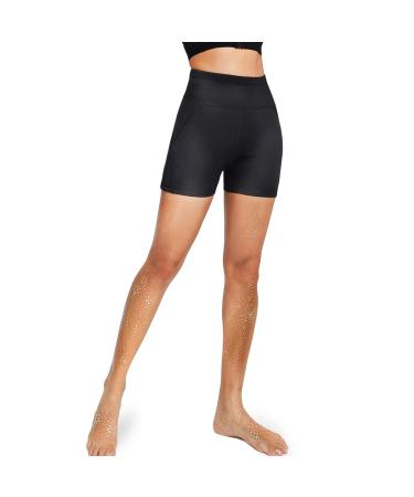 CtriLady Women Wetsuit Shorts Surfing Kayaking Snorkeling Swimming Pants Swimsuit Bottom Water Sports Swimwear Capris with Back-Zipper-Pocket All Black Small